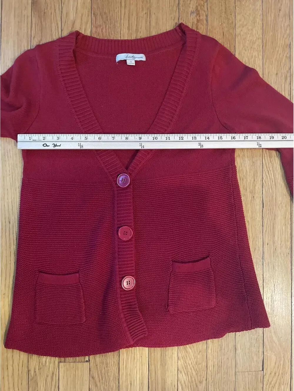 Red V-Neck Cardigan Sweater Size Small